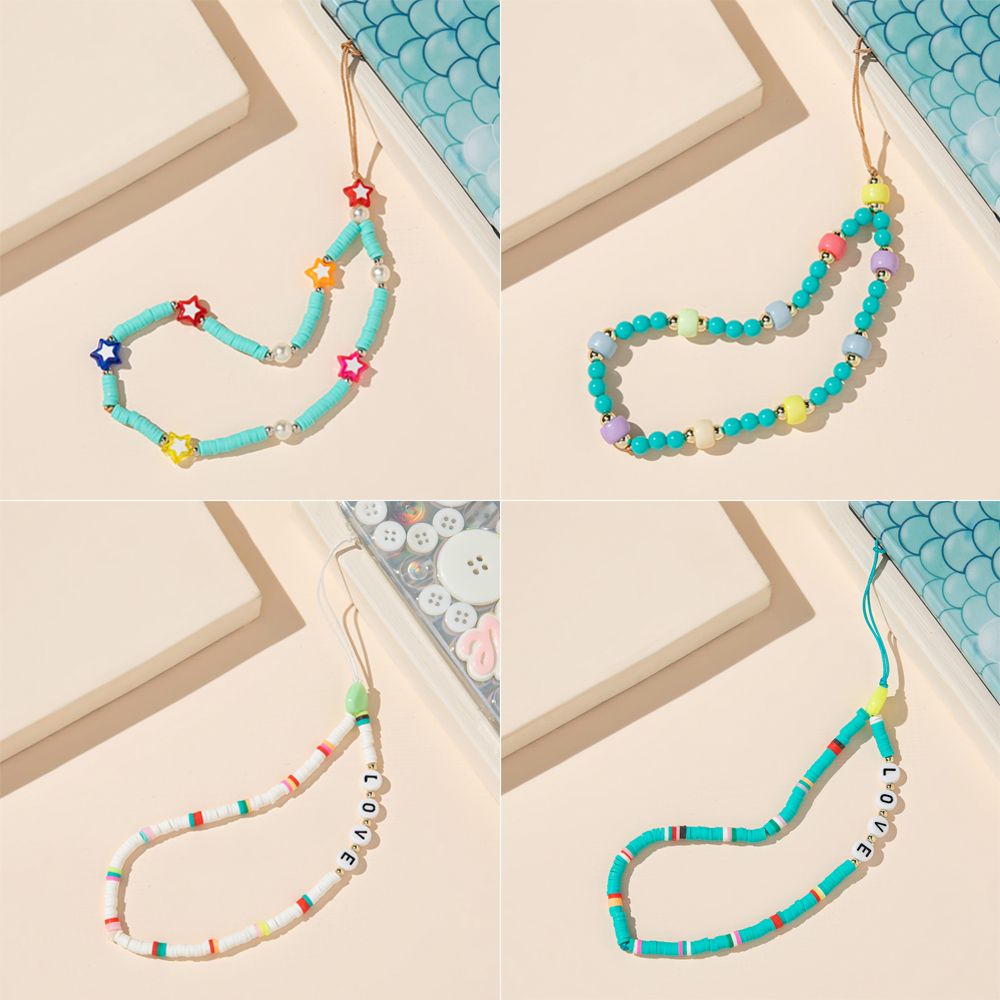 SWRJGM SHOP Fashion Colorful Acrylic Bead Anti-Lost Phone Chain Cell Phone Case Hanging Cord Soft Pottery Rope Mobile Phone Strap Lanyard