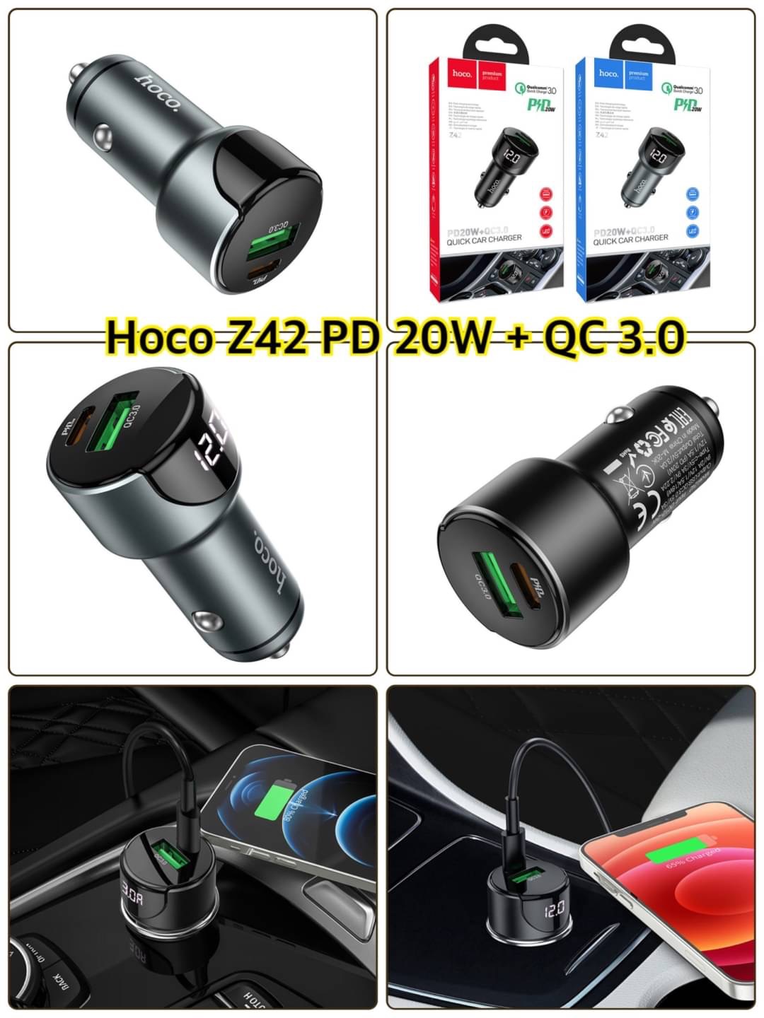 หัวชาร์จในรถ Hoco รุ่น Z42 ที่ชาร์จในรถ  ปลั๊กชาร์จโทรศัพท์ในรถ หัวชาร์จในรถ PD20W+QC3.0​A พร้อมหน้าจอLCD หัวชาร์จ​รถรุ่นใหม่ล่าสุด​