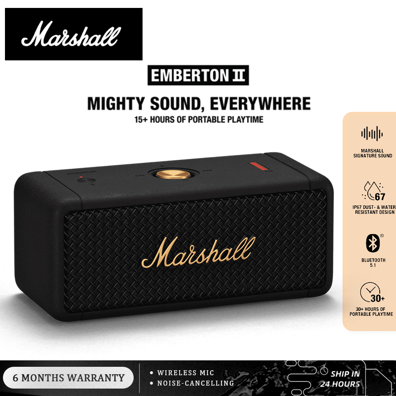 【รับประกัน 6 เดือน】ของแท้Marshall Emberton II ลำโพงบลูทูธพร้อมไมค์ ลำโพงคอม Waterproof Speaker Wireless ลำโพง Bluetooth เล็ก For IOS/Android/USB Speaker ลำโพงเบสหนักๆ บลูทูธ Portable Bluetooth Speaker Marshall บูลธูท ลำโพง ราคา 269 บาท*ส่งฟรี