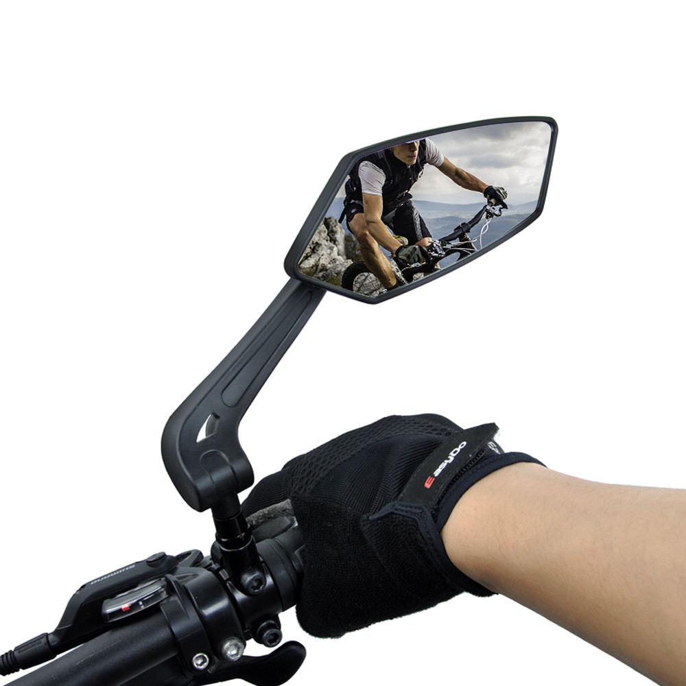 SRHFGNGN ขี่จักรยานซ้ายขวากระจกสะท้อนแสงมือจับปรับระดับได้กระจก360องศาจักรยาน MTB กระจกมองหลัง