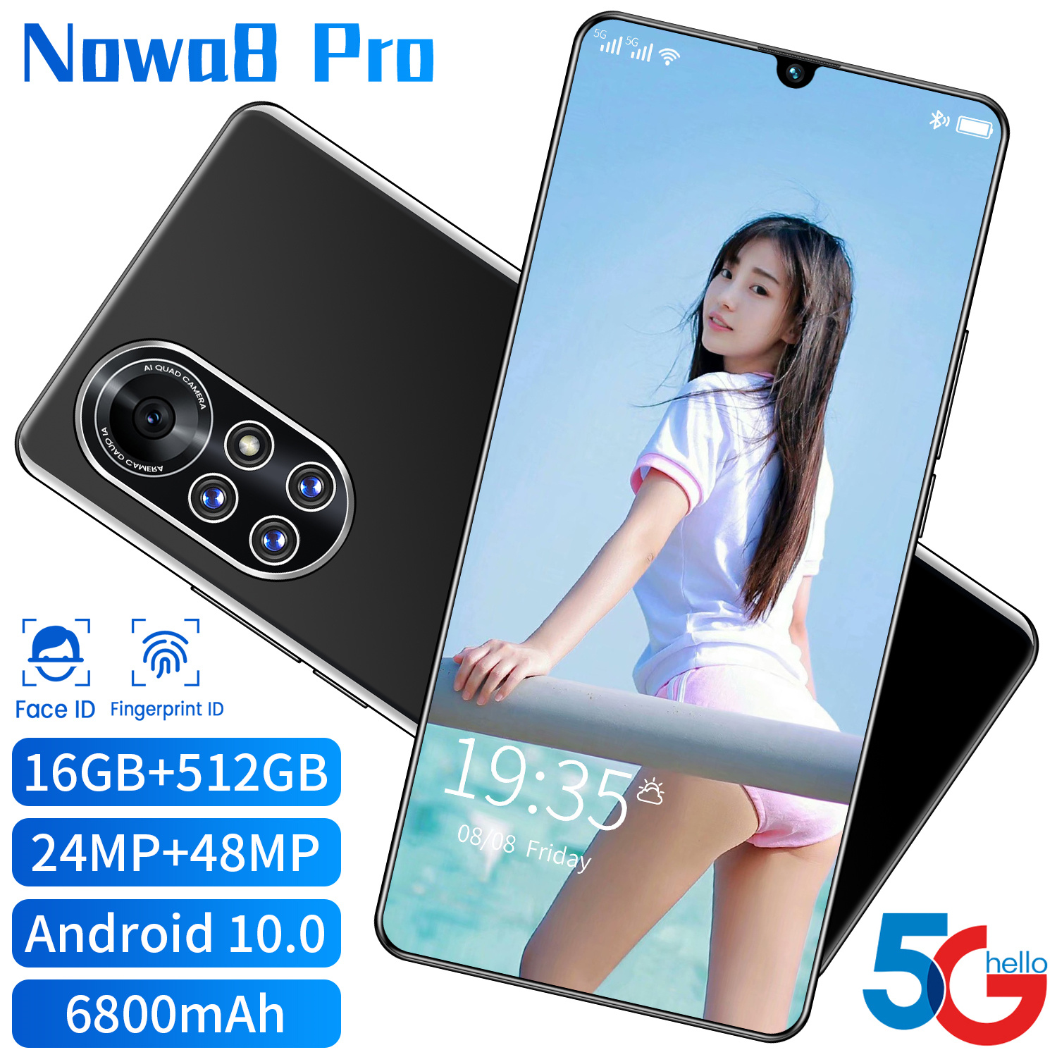 Huawe.  NOWA8 Pro โทรศัพท์มือถือถูกๆ 7.1inch Ram12GB Rom512GB โทรศัพท์มือถือ  สมาร์ทโฟน มือถือราคาถูก 5800mAh โทรศัพท์มือถือ สมาร์ทโฟน โทรศัพท์มือถือ1 smartphone