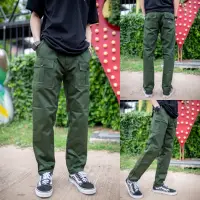 กางเกงวินเทจ MAFEAR ใส่สบาย [สีเขียวขี้ม้า] กางเกงวินเทจขายาว6กระเป๋าหน้า