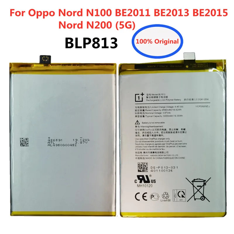 New blp813 Oppo Nord N100 be2011 be2013 be2015/Nord N200 5G 5000mAh phone original battery bateria tools ราคา 505 บาท*ส่งฟรี