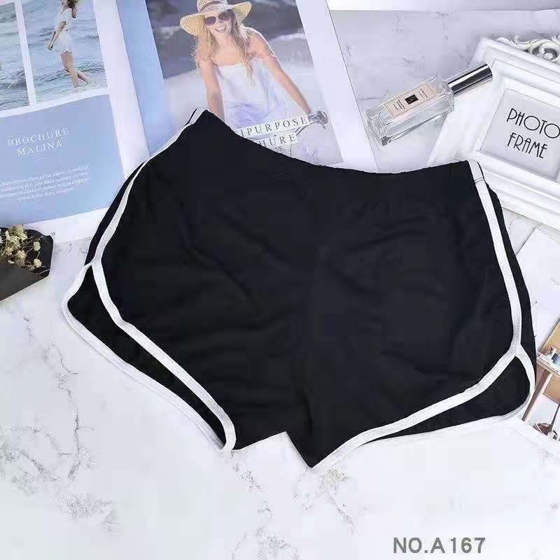 Safety pants female anti-going can wear thin section high waist loose large size three points shorts home sleep pants black primer ( รอบเอว 22-38 นิ้ว)
