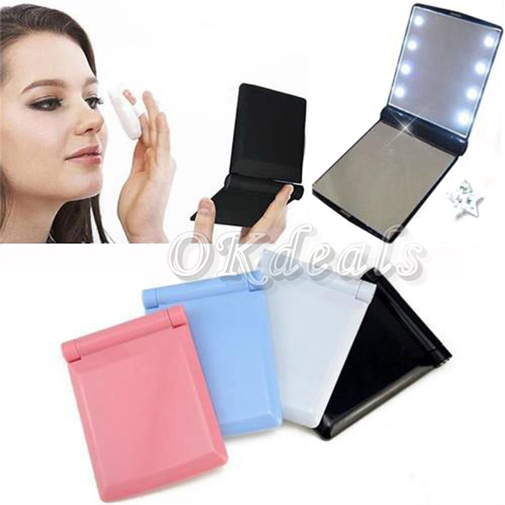 QC2CKCLVF HOT Pocket Compact Fashion with 8 LED Lights Folding Cosmetic Make Up Mirror