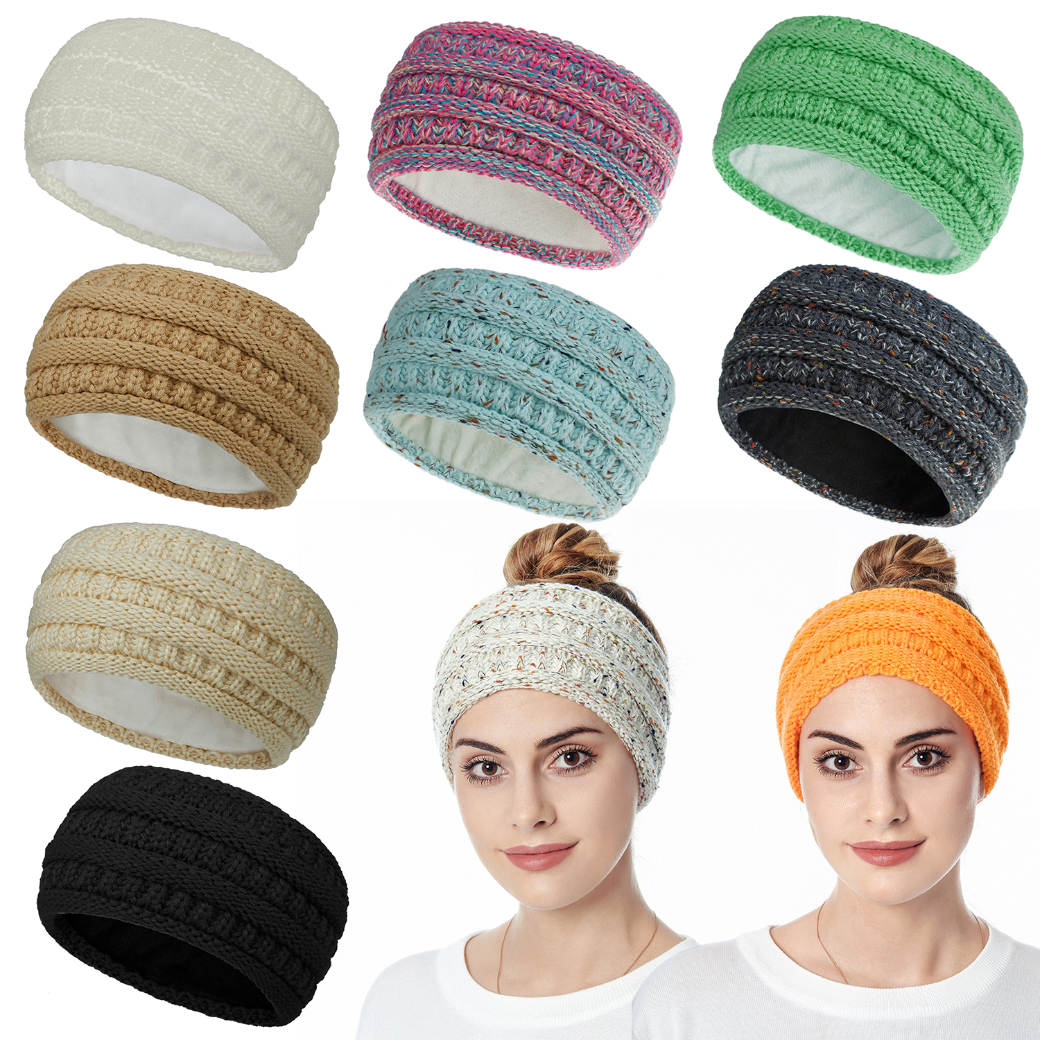 F8C503Y Winter Soft Fleece-lined Hair Accessories Ear Warmers Headbands for Women Ear Muffs Head Bands Knitted Headband