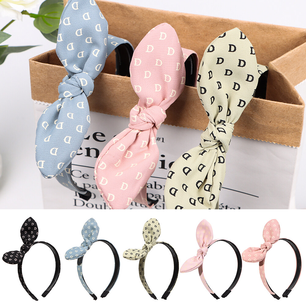 SIKONG Girls Rabbit Ears Print Letter D Head Hoop Cute Headband Hair Accessories