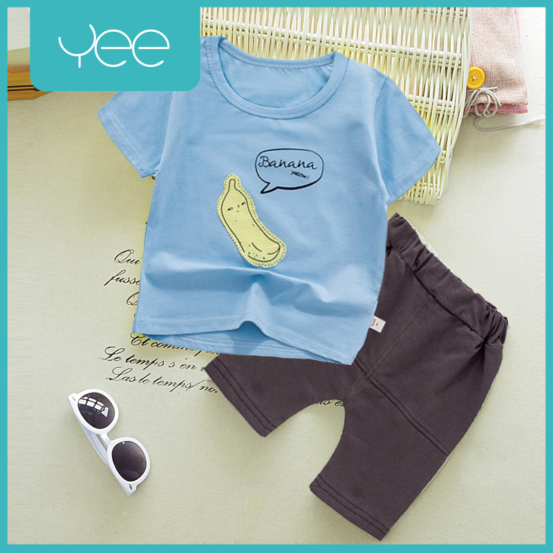 YeeShop ชุดเสื้อผ้าเด็กผู้ชาย/เด็กผู้หญิงแขนสั้นเข้าชุด ลายน่ารัก ไซส์ 90#/6-12เดือน 100#/12-24เดือน 110#/2-3ปี  (Mai 1)