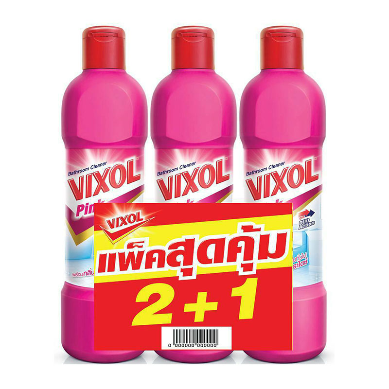 ส่งด่วน! วิกซอล น้ำยาล้างห้องน้ำ กลิ่นพิ้งค์พาราไดซ์ 900 มล. x 2 ฟรี 1 ขวด Vixol Pink Duo Action Bathroom Cleaner Pink Paradise Scent 900 ml x 2 free 1 Bottles สินค้าราคาถูก พร้อมเก็บเงินปลายทาง ราคา 146 บาท*ส่งฟรี