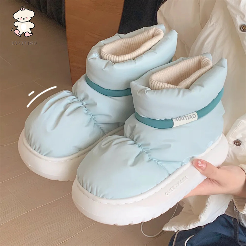 WY-XIXITIAO Casual Fashion Waterproof down Cloth Platform Short Cotton Boots Winter Fleece Lined Padded Warm Keeping Women's Outer Snow Boots ราคา 332 บาท*ส่งฟรี