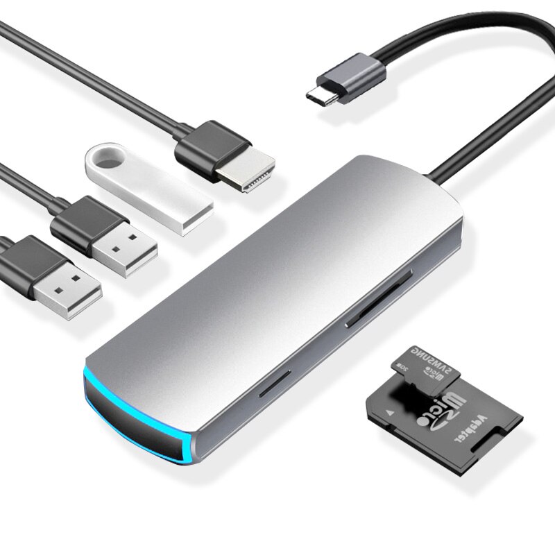 USB C ฮับหลาย USB 3.0ฮับ HDMI-compatible3.5mm อะแดปเตอร์ D Ock สำหรับ MacBookPro หัวเว่ย Mate30 USB-C3.1 S Plitter Type C ฮับ