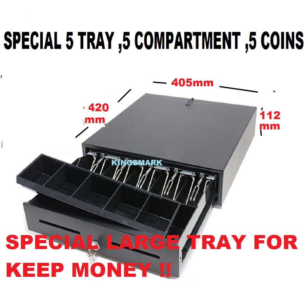 [Shop Malaysia] 5 compartment super heavy cash drawer register pos system with ( 5 bill 5 coins) large trays