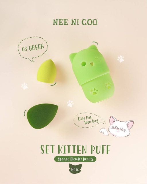 Nee Cara Nee Ni Coo Set Kitten Puff #NC16 :  นี นิ โค เซ็ต พัฟ ฟองน้ำ แมว x 1 ชิ้น
