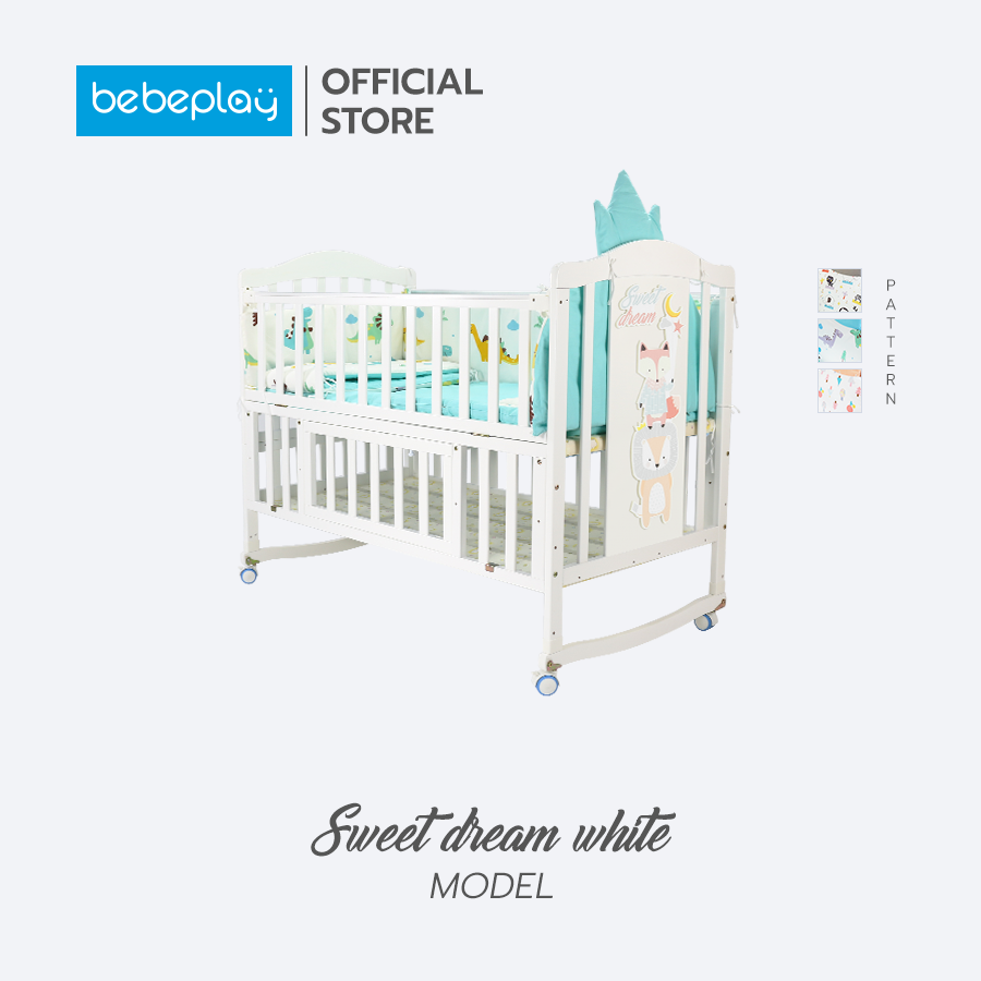 BebePlay เตียงนอนเด็ก 7in1 รุ่น Sweet Dream สีขาว ปรับได้