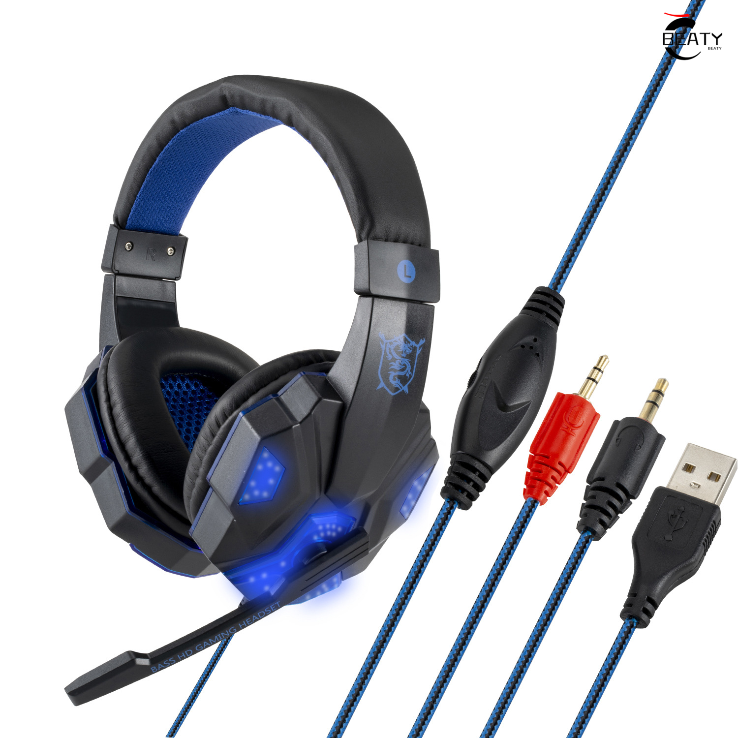【ส่งของจากประเทศไทย】BEATY ชุดหูฟังสำหรับเล่นเกมดั้งเดิมหูฟังสเตอริโอรอบทิศทาง 3.5 มม. พร้อมไมโครโฟนสำหรับ PS4 / PS3 / XBox Head-mounted Wired Gaming Headset
