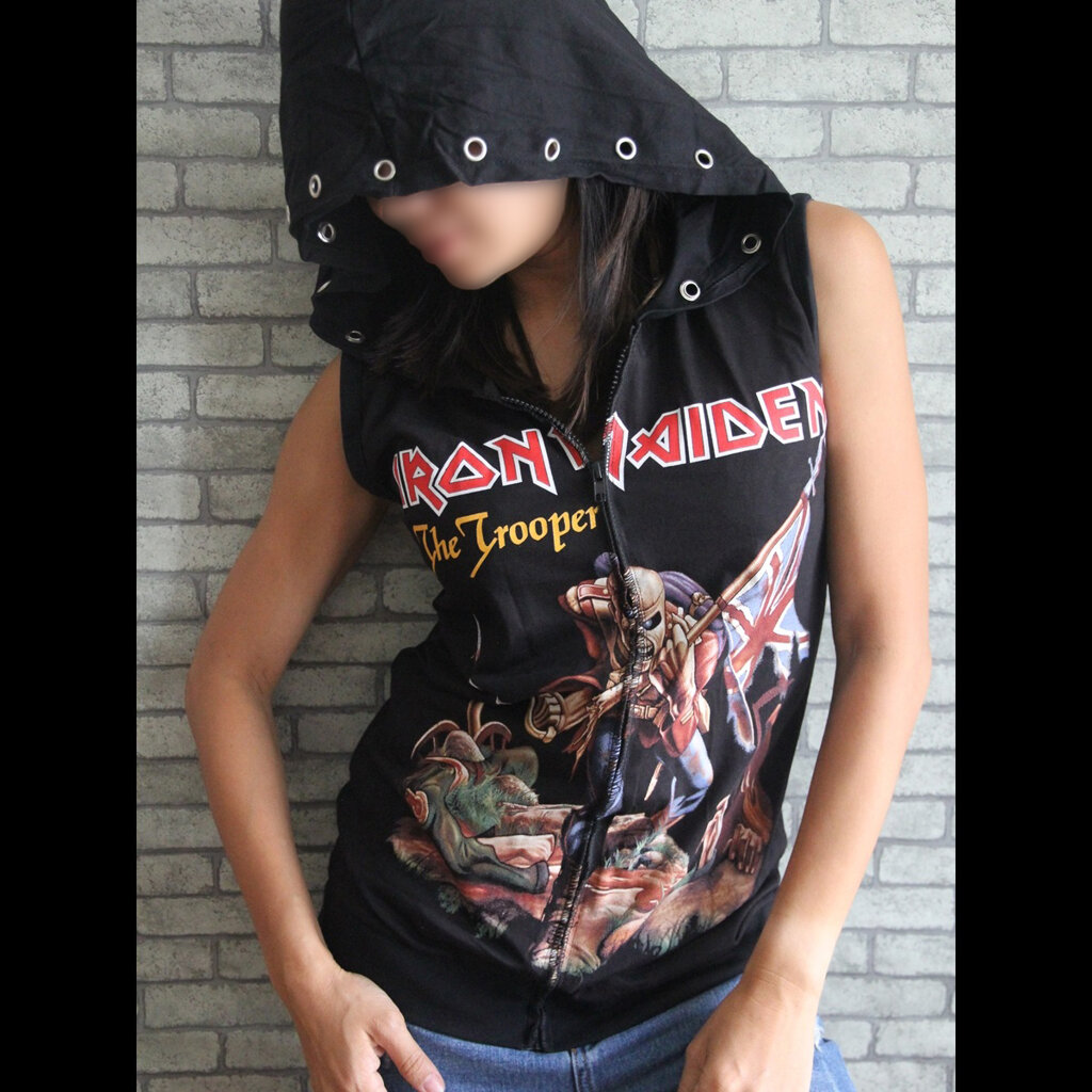 เสื้อฮู้ดแขนกุด เสื้อวงร็อค แจ็คเก็ต แนวสปอร์ต Handmade Rock Vest Hoodie Clearance (สินค้าจริงหมวกอาจไม่มีเจาะตาไก่เหมือนในรูป)