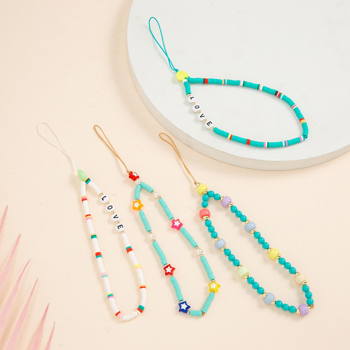 YNANA Fashion Acrylic Bead Colorful Anti-Lost Soft Pottery Rope Mobile Phone Strap Lanyard Cell Phone Case Hanging Cord Phone Chain