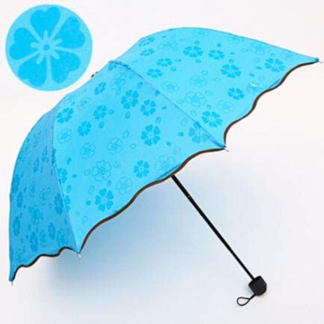 ร่มกันฝนโดนน้ำเปลี่ยนลายดอกไม้ ร่มพับ 3 ตอน ร่มกันแดด ร่มกันยูวี ร่มกันUV ร่มพับได้ ร่ม uv Umbrella