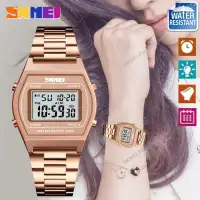 SKMEI New Women Fashion Watches Count Down Waterproof Watch Stainless Steel Fashion Digital Wristwatches Female Clock 28