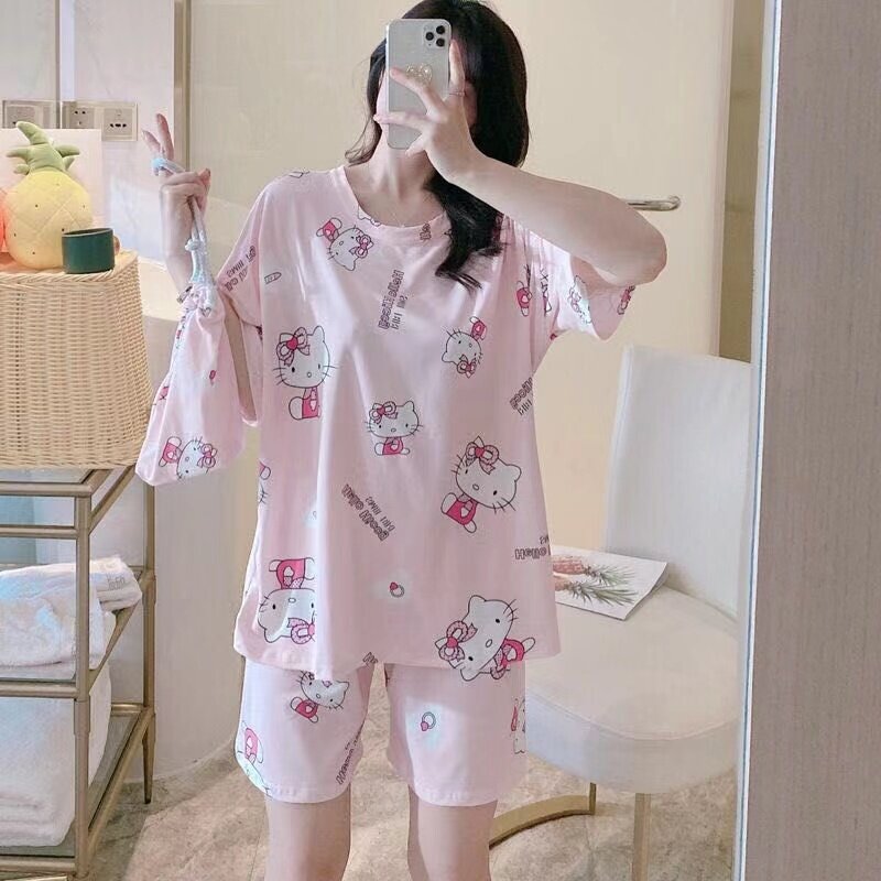 2021 ชุดนอนการ์ตูนน่ารักเกาหลีของผู้หญิงฤดูร้อนสั้นหลวมนักเรียนใหม่แขนสั้นชุดนอน / ใส่อยู่บ้านHome service pajamas set