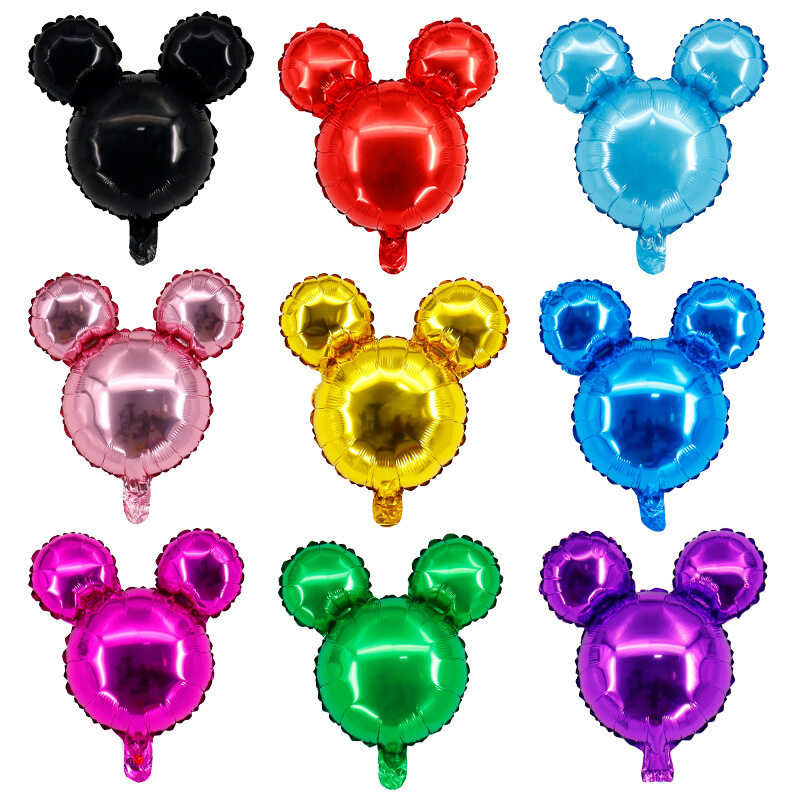 18 บอลลูนหัวมิกกี้สีล้วน ตกแต่งงานเลี้ยงวันเกิดตกแต่งการ์ตูนมิกกี้เมาส์ฟิล์มอลูมิเนียมลูกโป่ง