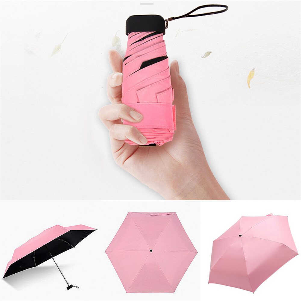 WS89PZJ4 Unisex Travel Coating Parasol Waterproof Anti-UV Sunscreen Mini Umbrella 5 Fold Sun Umbrella Pocket Compact Rain Umbrella