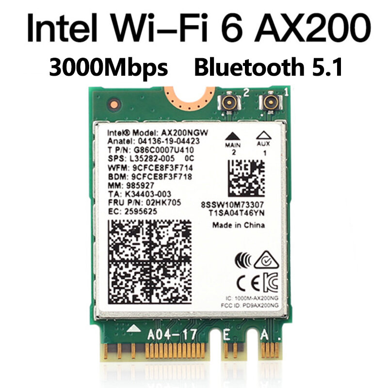 Card Mạng Wifi Không Dây Wifi 6 Băng Tần Kép Intel AX200 3000Mbps AX200NGW NGFF M.2 Bluetooth 5.1 2.