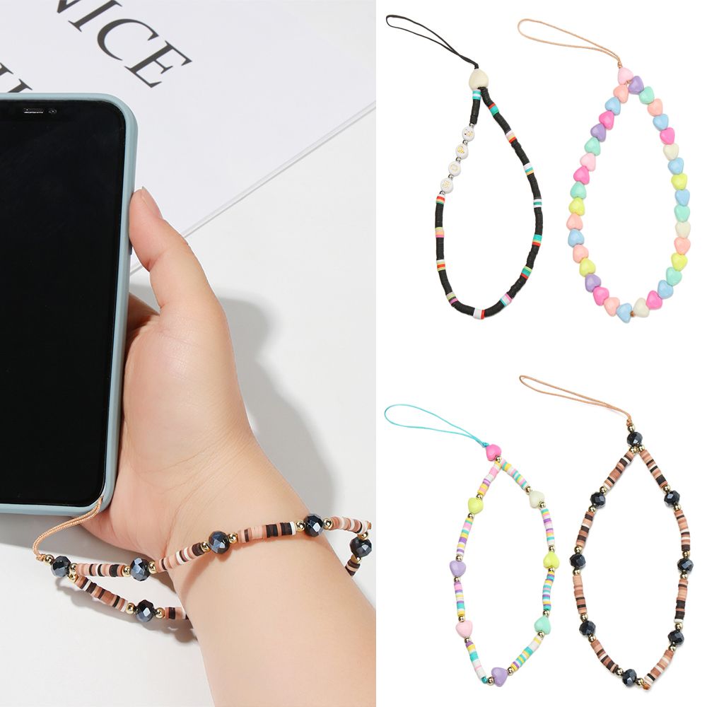QIZI9595 Women Simple Acrylic Bead Anti-Lost Cell Phone Case Hanging Cord Mobile Phone Strap Lanyard Phone Chain Soft Pottery Rope