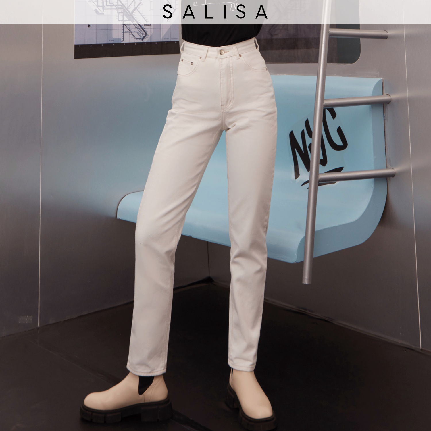 SALISA - JEANS straight high waist cropped