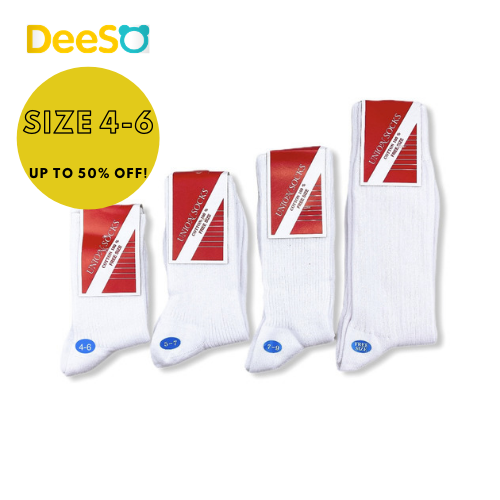 DeeSO Union Socks ถุงเท้านักเรียนขาว ข้อยาว คอตตอน 12 คู่ 150 บาท ต้อนรับเปิดเทอม ผ้าคอตตอนนุ่ม ใส่สบาย