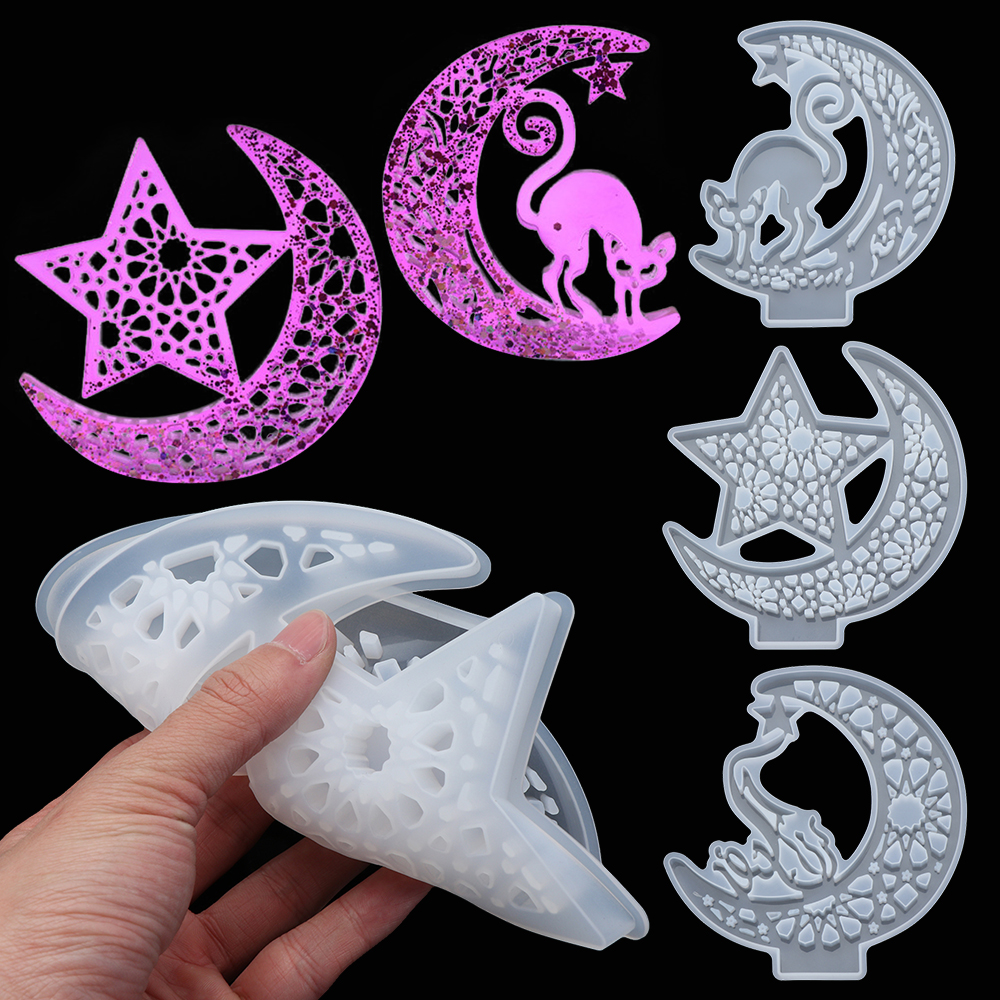 LONGZHU1 New Display Board Home Decoration Pentagram Silicone Mould Jewelry Making Tool Resin Mold Moon Ornament