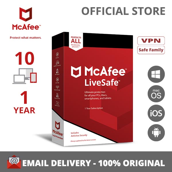 Lazada Thailand - McAfee Live Safe Unlimited, 1 Year + 1 Year License