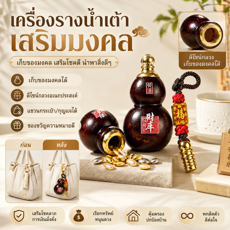 น้ำเต้าโชคลาภ เรียกทรัพย์ โชคลาภ 8 ทิศ เงินทองไหลมาเทมา เสริมคลังทรัพย์ ของมงคล เครื่องรางนำโชค ที่แขวน ตกแต่งบ้าน เสริมสิริมงคล