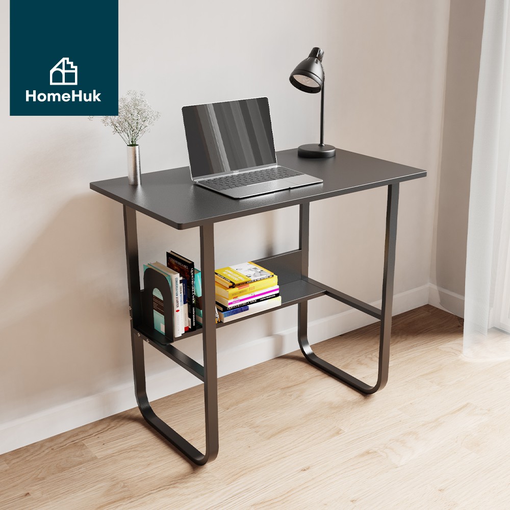 [เงินคืน10%] HomeHuk โต๊ะทำงานไม้ ขาเหล็กรูปตัว U พร้อมชั้นวางด้านล่าง 80x45, 100x60 cm โต๊ะทำงาน โต๊ะคอม โต๊ะไม้ โฮมฮัก