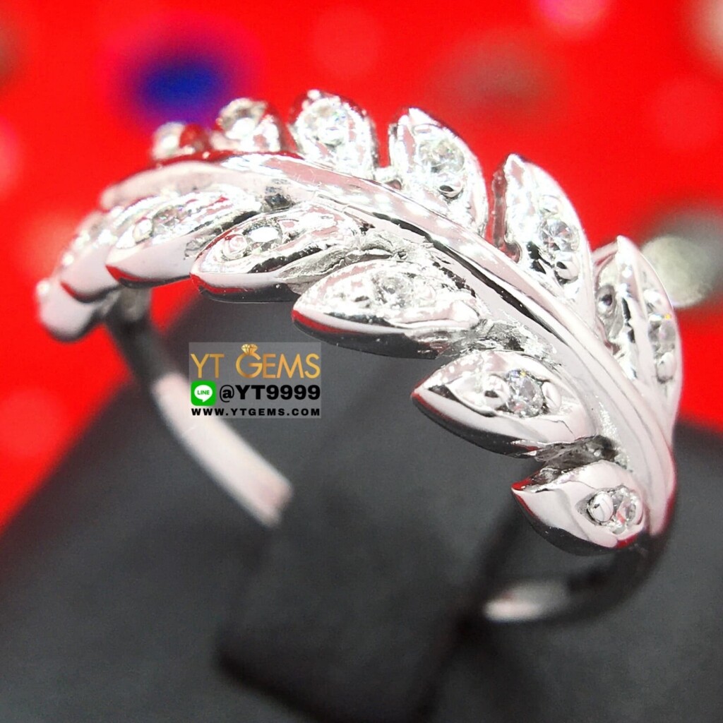 แหวนเพชร ใบมะกอก แหวนเงินแท้ ชุบทองคำขาว เพชร Swiss YTG-10436 ราคา 2,980 บาท*ส่งฟรี