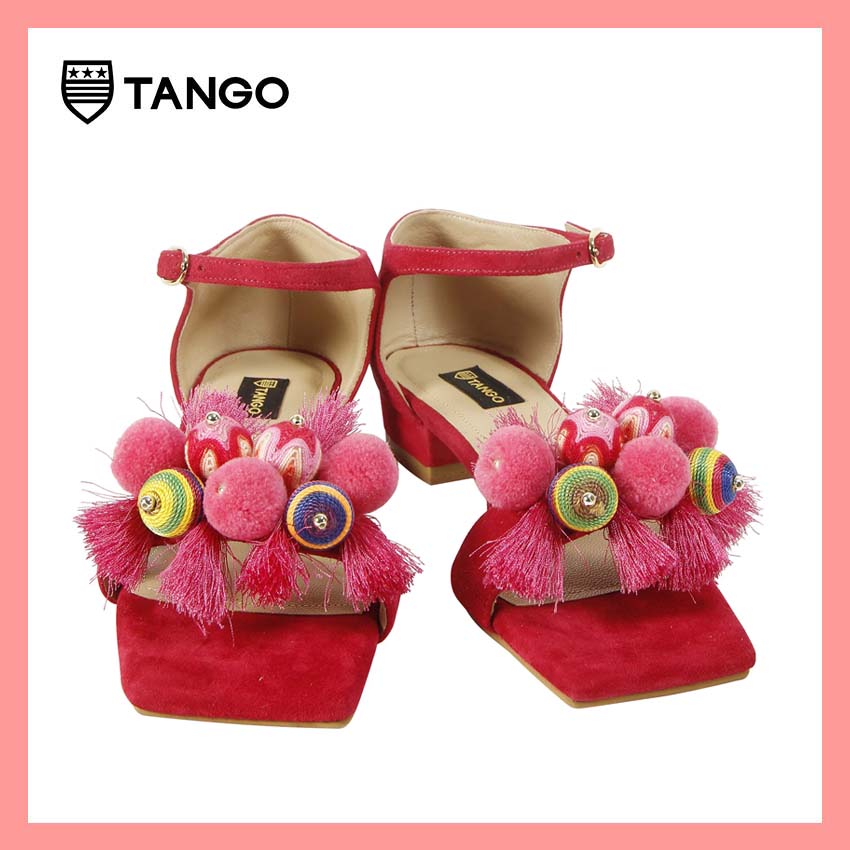 TANGO รองเท้าแฟชั่นสตรีรุ่น NIKITA ปักมือ ส้น 1 นิ้ว หนังกลับแท้ Suede Leather Sandals