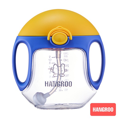 Hangroo แก้วหัดดูด แก้วน้ําหัดดูด  แก้วน้ําหัดดูดเด็ก แก้วน้ําเด็ก แก้วหัดดื่มกันสำลัก  มีมือจับ นอนดูดได้