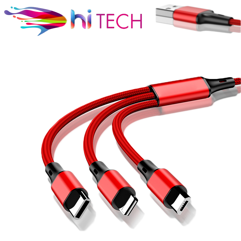 สายชาร์จเร็ว 3 in 1 ชาร์จได้ทุกยี่ห้อของสมาร์ตโฟนในเส้นเดียว Micro/Type C/Lighning Fast Charging Cable USB Cable 3 in 1 ของแท้ รับประกัน1ปี BY HITECH STORE