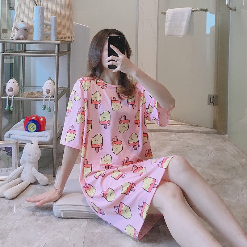 2021ชุดนอนผู้หญิงแขนสั้นลายการ์ตูนน่ารักหวานๆสไตล์เกาหลี ใส่สบาย/ชุดอยู่บ้านComfortable and cute cartoon pajamas and home service