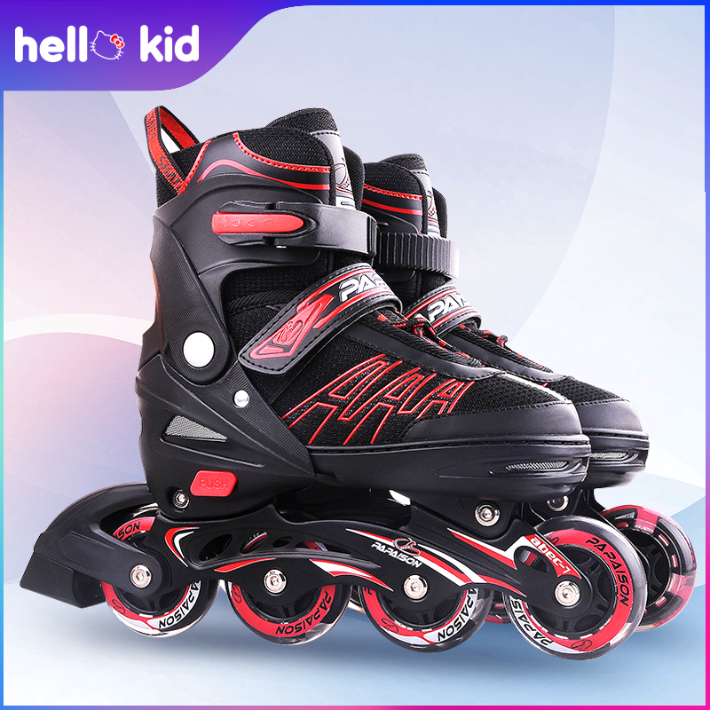 hello kid Roller Blade Skate รองเท้าอินไลน์สเก็ต ของเด็กหญิงและชาย ออกแบบdoubleล็อก ปลอดภัย ล้อมีไฟ (s 26-32) (m 33-37) (L 38-42)