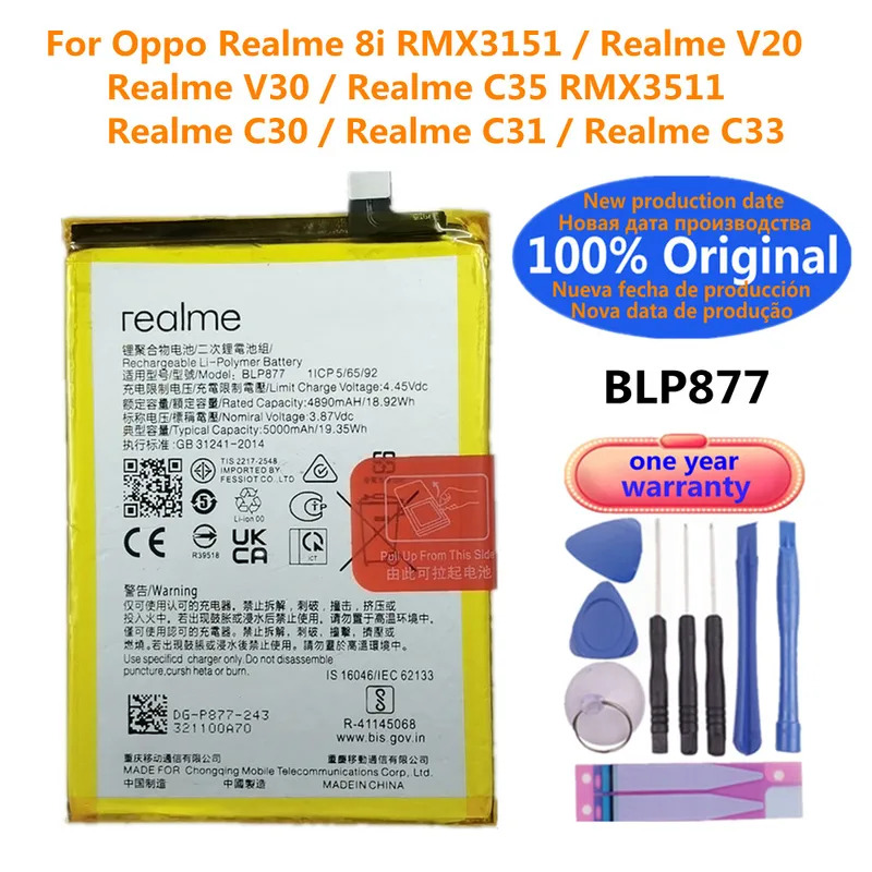 BLP877 Original Phone OPPO Realme C35 RMX3511 C30 C31 C33 8i RMX3151 V20 V30 5000mAh High Quality Bateria Batteries ราคา 498 บาท*ส่งฟรี