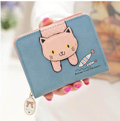 Women Cute Cat Wallet Small Zipper Girl Wallet Brand Designed Pu Leather