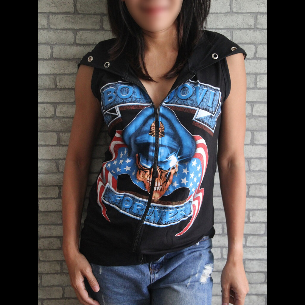 เสื้อฮู้ดแขนกุด เสื้อวงร็อค แจ็คเก็ต แนวสปอร์ต Handmade Rock Vest Hoodie Clearance (สินค้าจริงหมวกอาจไม่มีเจาะตาไก่เหมือนในรูป)