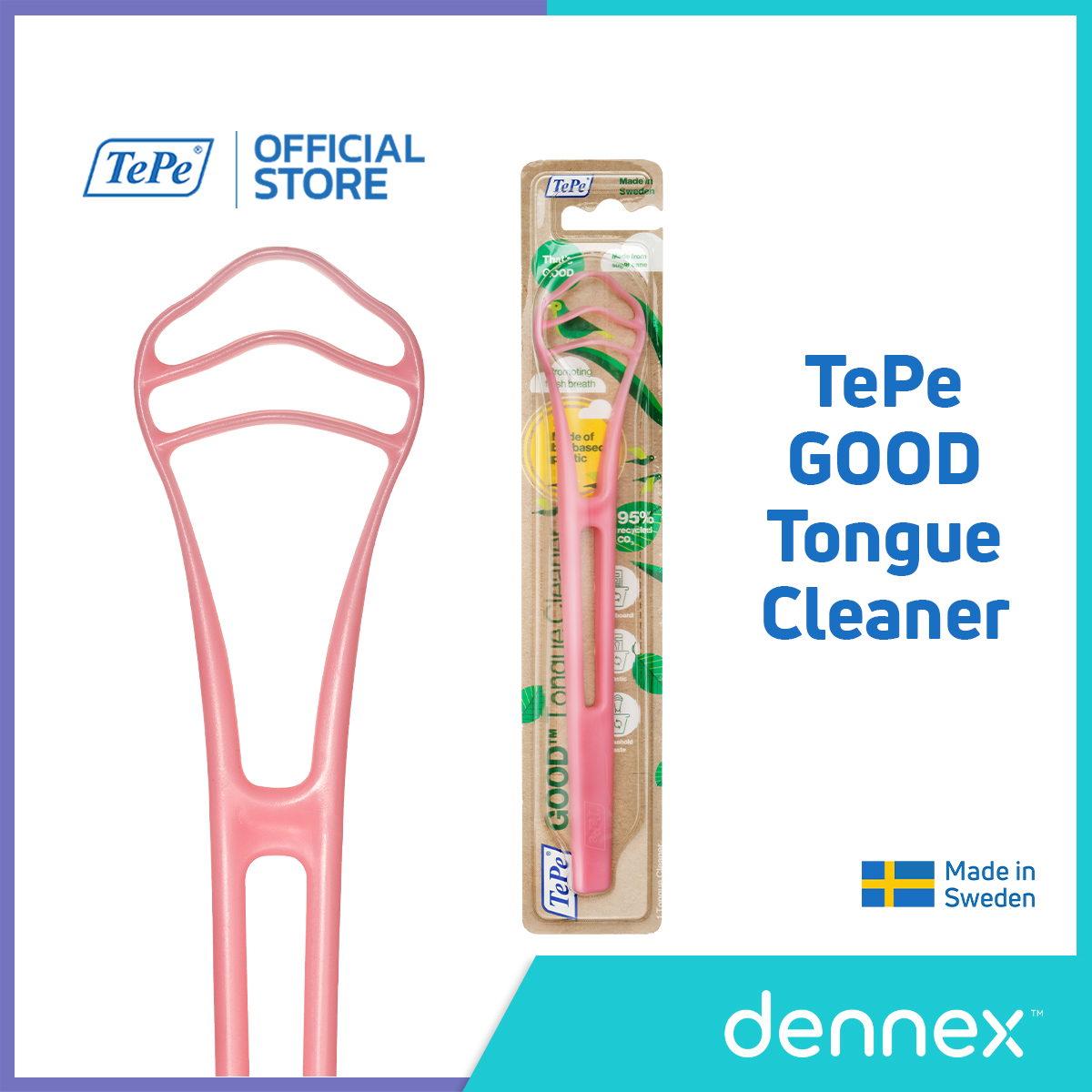 TePe GOOD Tongue cleaner ที่แปรงลิ้น 3 ชั้น ผลิตจากอ้อย ย่อยสลายได้ ขจัดแบคทีเรียบนลิ้น ที่แปรงลิ้นเทเป้ กู๊ด ทังก์ คลีนเนอร์ 1 ชิ้น By Dennex