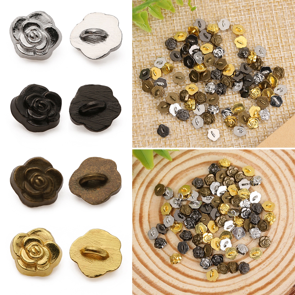 ARQEAR529453 20pcs 5mm Rose Flower Pattern Craft Dollhoues Miniature Decoration Mini Buttons Metal Buckles DIY Doll Clothes Clothing Sewing Buckle