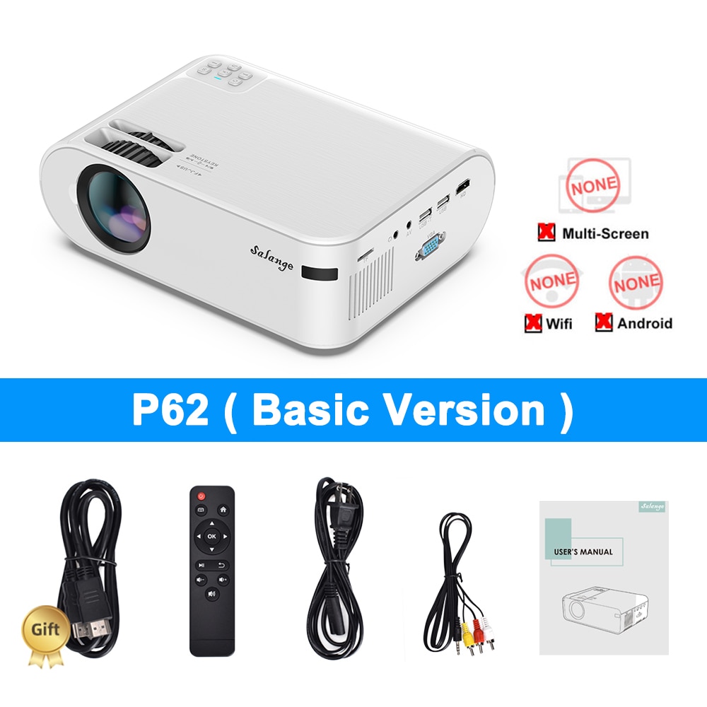 Salange P62 Mini Projector 4000 Lumens, 1920*1080P Supported LED Video Beamer For Mobile Phone Mirroring Android optional