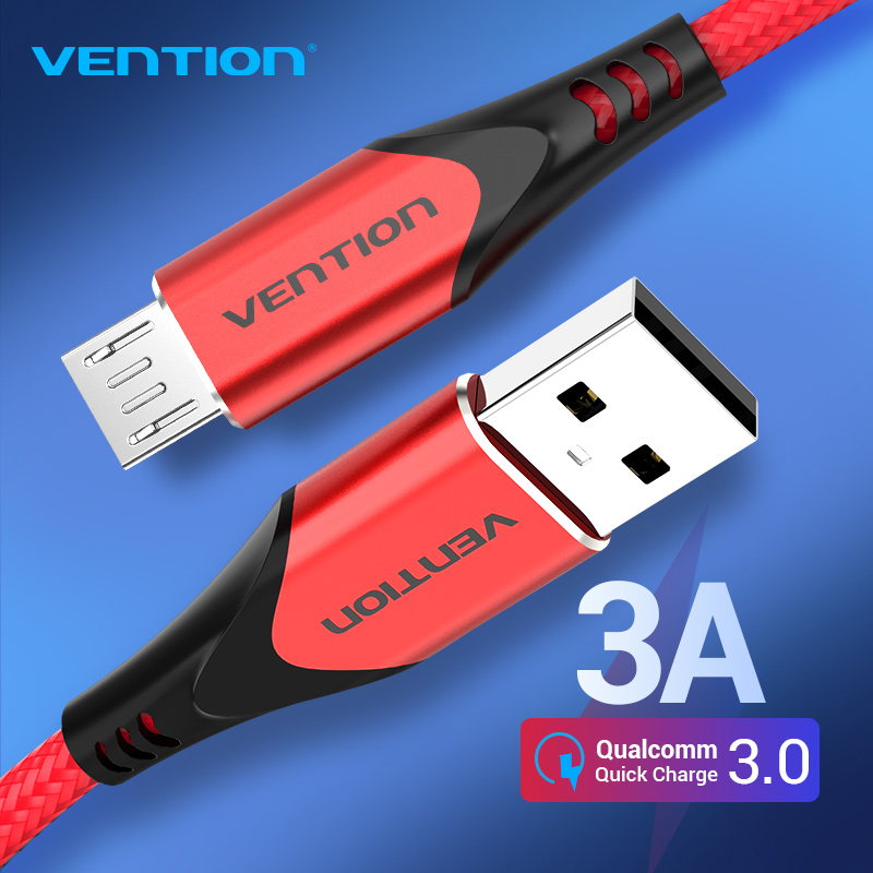 【ส่งจากไทย】Vention สายชาร์จ Micro USB 3A Nylon สายชาร์จเร็ว Fast Charge Data Cable for oppo Samsung Xiaomi Tablet สายชาตร์ซัมซุง vivo แท้ Android Mobile Phone huawei สายชาร์จหัวเวย Charging Cord สายชาต