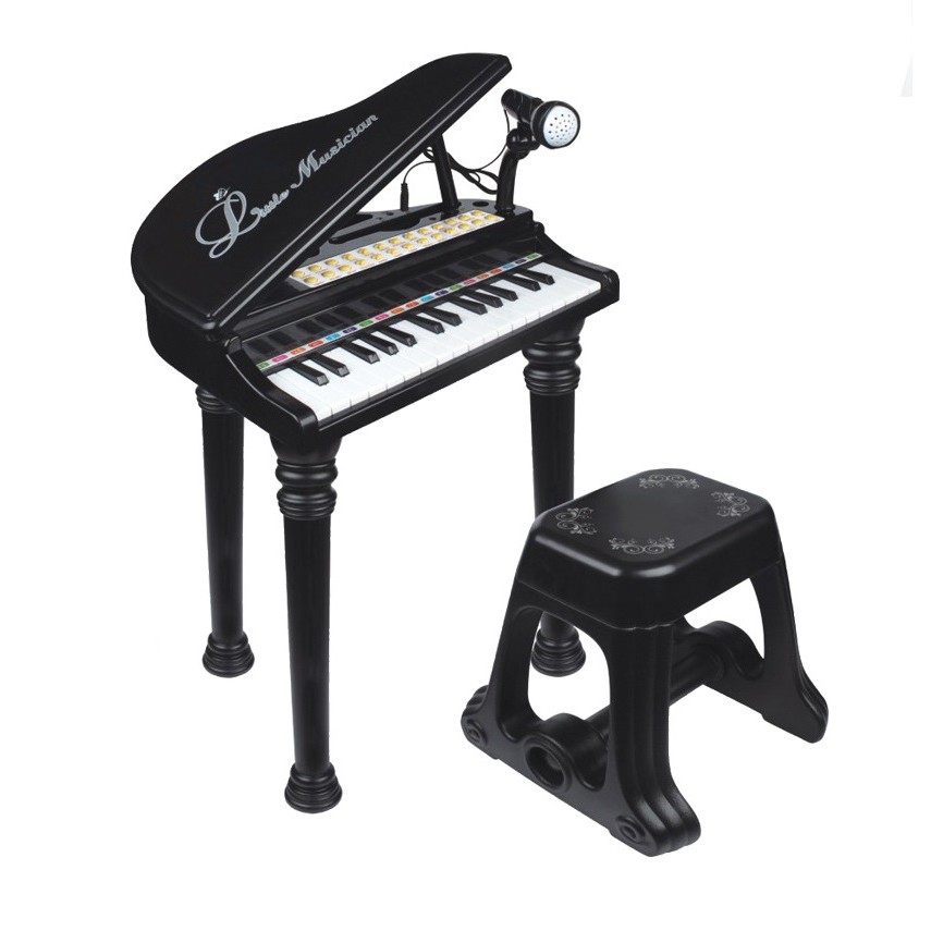 Musician piano ของเล่นคีย์บอร์ดพร้อมเก้าอี้และไมโครโฟน มีสีชมพู ดำ ขาว No.1504A