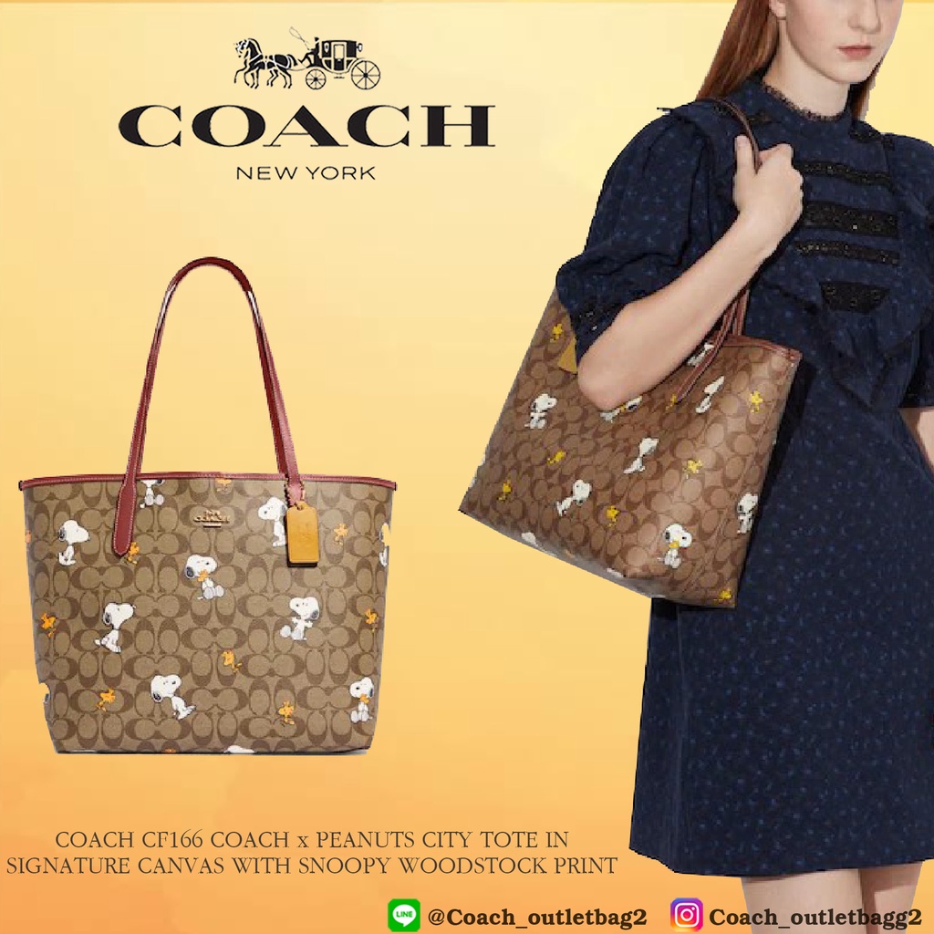 COACH®  Coach X Peanuts City Tote In Signature Canvas With Snoopy  Woodstock Print