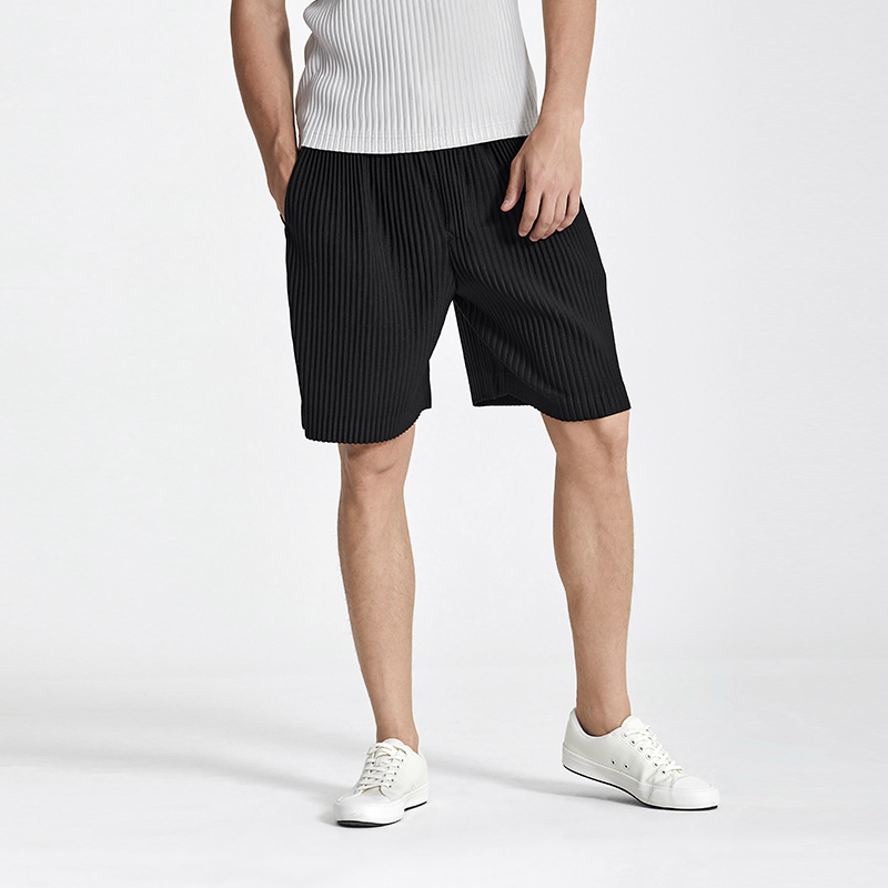 Miyake quần short nam xếp ly mùa hè 2021 quần thẳng nam thông thường mới